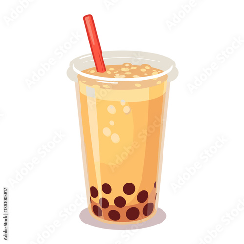 bubble tea drink with brown tapioca pearls in cup  