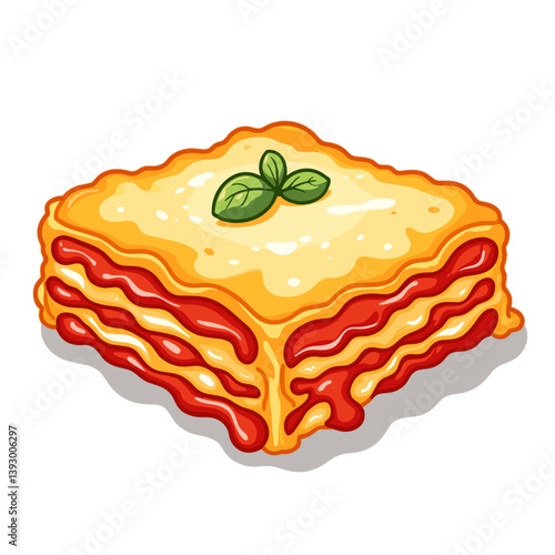 Delicious Layered Lasagna with Tomato Sauce and Basil - no background  