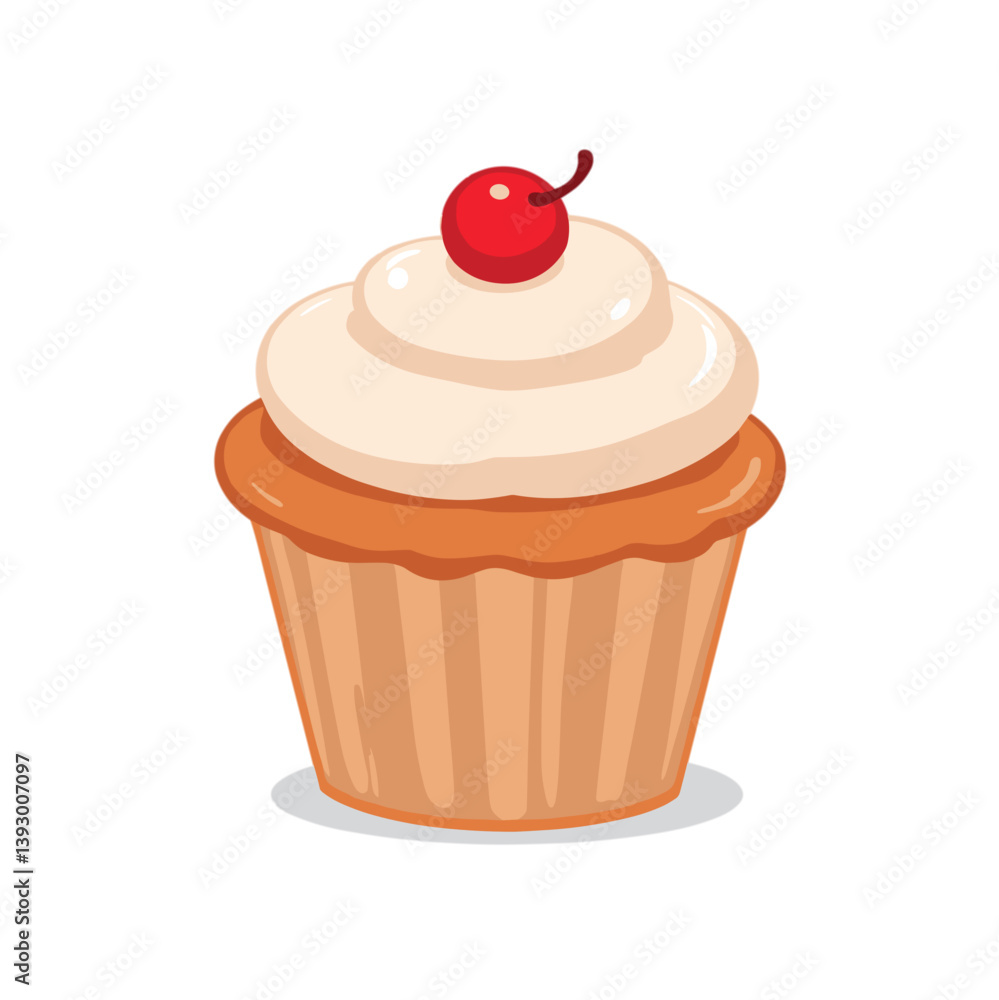 Cupcake with Cream and Cherry on Top - no background Cupcake with Cream and Cherry on Top - no background