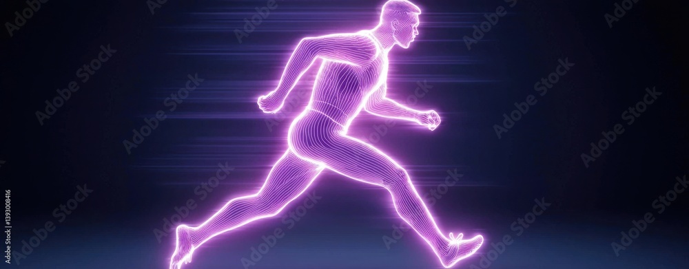 Fototapeta premium Running Man Motion Graphic in Neon Style on Dark Background