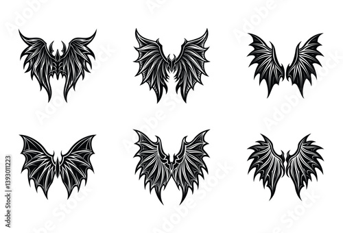 Complete Wing Vector Collection – Demon, angel, bat, and mythical wings in one powerful design bundle for creatives, tattoo artists, and fantasy fans.