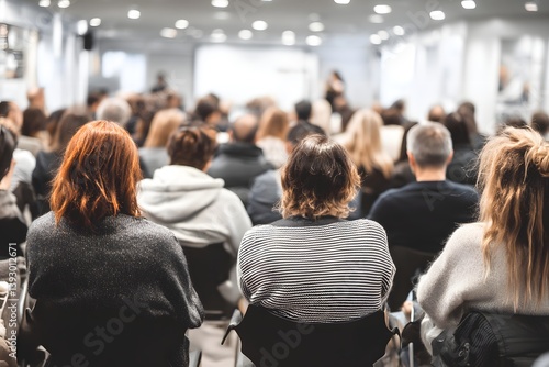 Audience in a presentation at a conference or seminar. The image portrays a group of individuals attentively watching a presentation