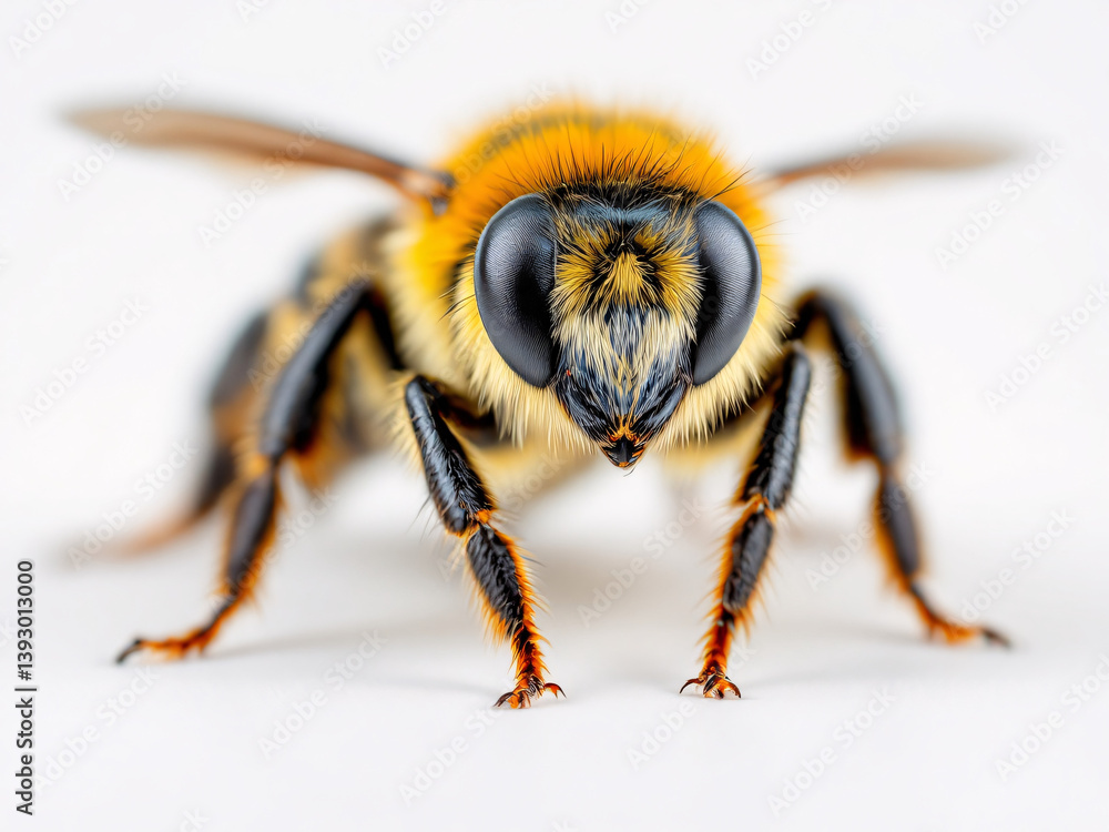 A detailed close-up of a bee's face, showcasing its large eyes, antennae, and intricate body structure. A detailed close-up of a bee's face, showcasing its large eyes, antennae, and intricate body structure.