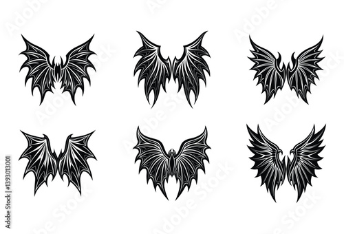 Demon & Every Wings Vector Pack – Includes dark demonic wings, angel feathers, bat wings, dragon styles, and more for fantasy artwork, games, or gothic branding.