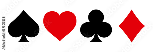 Playing cards suits icons set. Vector flat simple symbols collection.