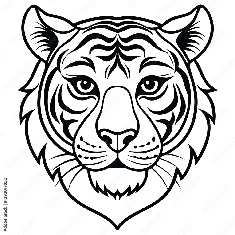 Fototapeta premium Tiger Head Line Art Vector Illustration