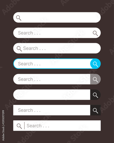 Search bar vector design element. Set of search bar boxes. UI interface template isolated on black background
