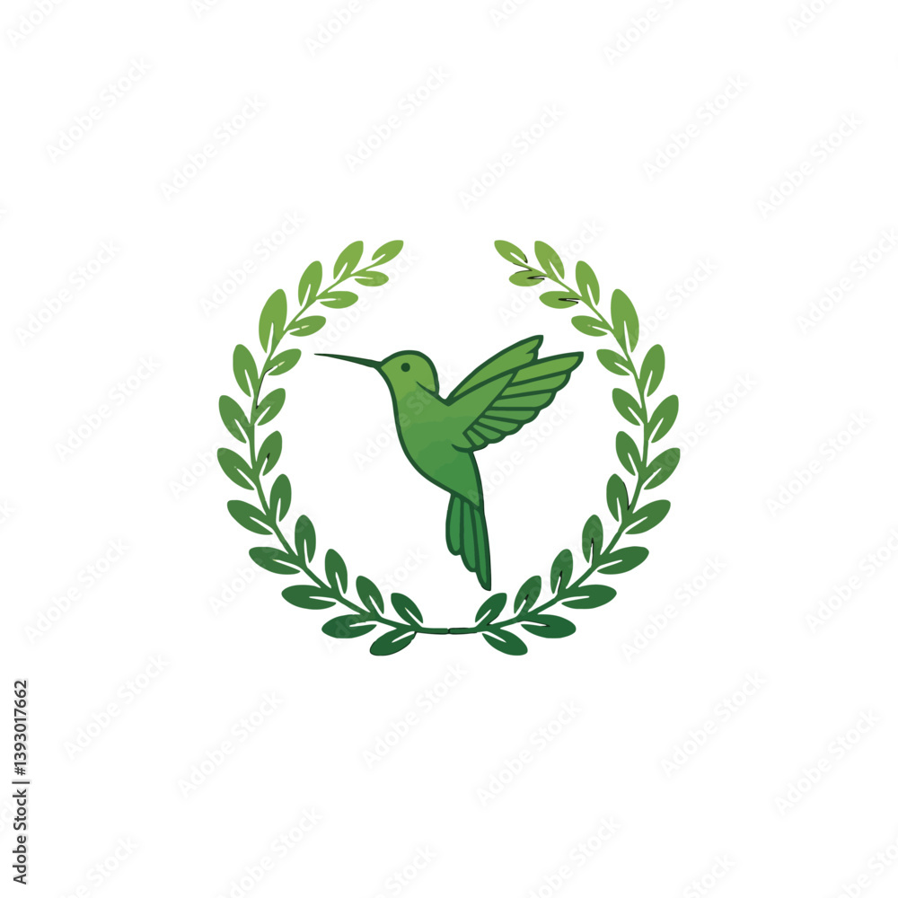 Fototapeta premium Elegant Green Hummingbird Logo with Floral Wreath