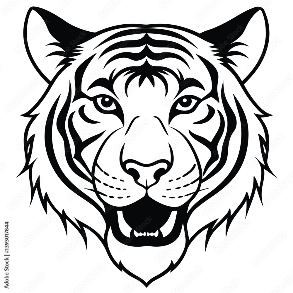 Fototapeta premium Tiger Head Line Art Vector Illustration