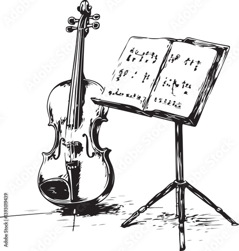 Violin bow music stand hand drawn sketch vector