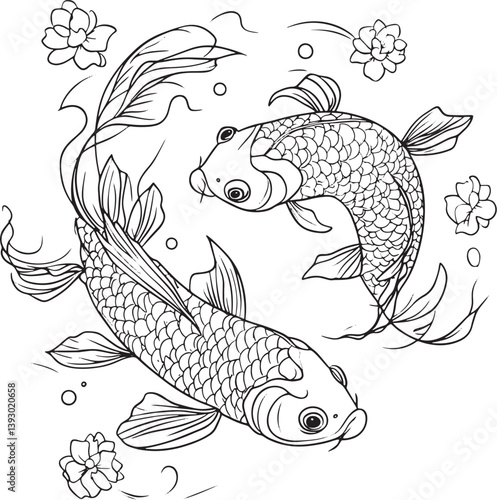 Koi carp fish coloring book for adults vector