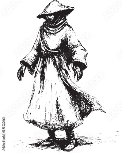 Plague doctor hand drawn sketch vector