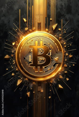 Obraz na płótnie golden Bitcoin coin on a dark textured background w salonie