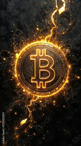 Obraz na płótnie golden Bitcoin coin on a dark textured background w salonie