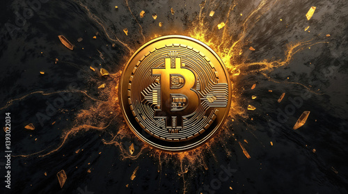 Obraz na płótnie golden Bitcoin coin on a dark textured background w salonie