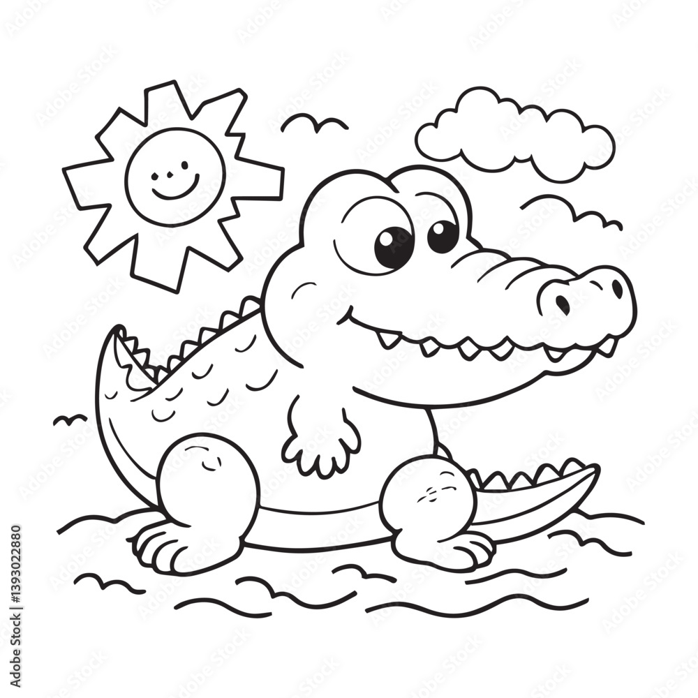 A vector illustration of a happy crocodile basking in the sun. A vector illustration of a happy crocodile basking in the sun.