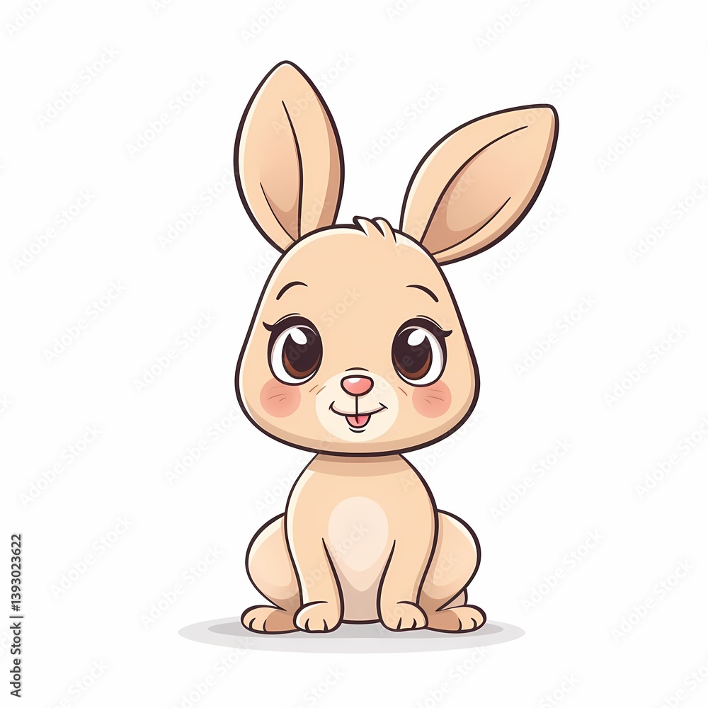 Fototapeta premium Cute cartoon rabbit with large eyes and ears pastel tones on white background playful and friendly theme