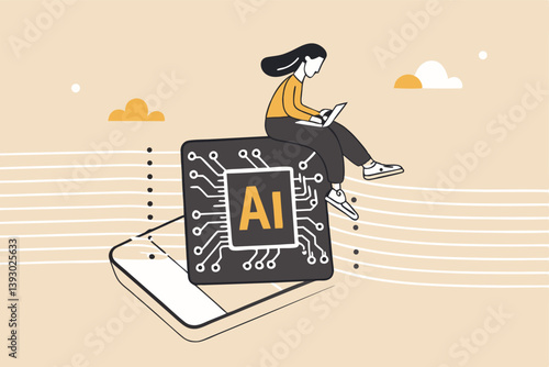 Working with AI artificial intelligence, technology helping or support success work, AI prompt engineer or robot assistance concept, woman work with computer laptop on AI artificial intelligence chip.