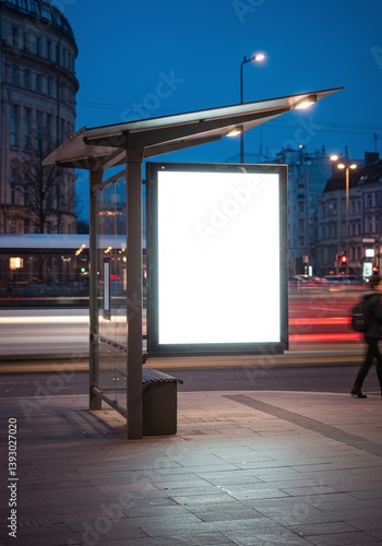 Wallpaper Mural Blank Billboard at Bus Stop at Night with Motion Blurred Traffic Torontodigital.ca