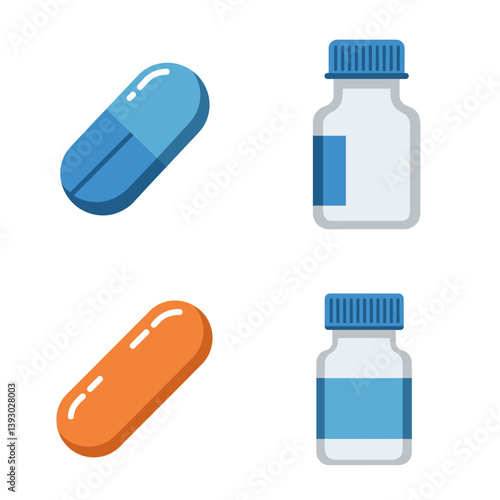 Pills and Bottles: Isolated pills and bottle of medicine, showcasing modern healthcare.