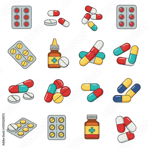 Medical Marvels: Vibrant illustration of various pills, capsules, and medicine bottles. Depicting the essence of healthcare and pharmaceutical innovations.