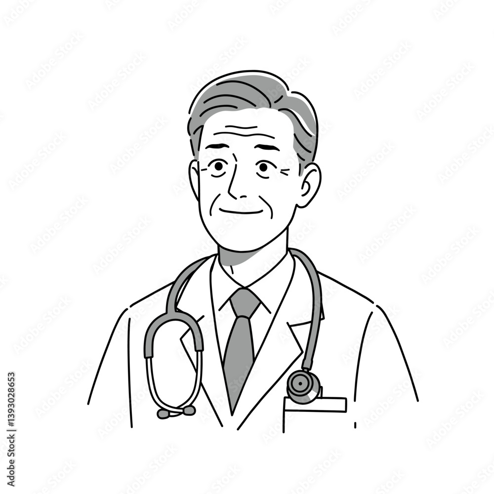 Dedicated Doctor's Portrait: A trustworthy physician, radiating warmth and experience, gazes directly at the viewer with a gentle, assuring smile, his stethoscope draped around his neck. Dedicated Doctor's Portrait: A trustworthy physician, radiating warmth and experience, gazes directly at the viewer with a gentle, assuring smile, his stethoscope draped around his neck.