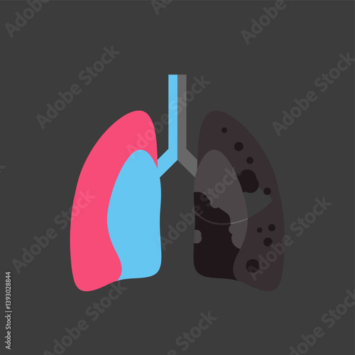 Healthy and Affected Lungs: A medical illustration portrays the contrast between healthy and unhealthy lungs. The diagram showcases one set of lungs in optimal condition.
