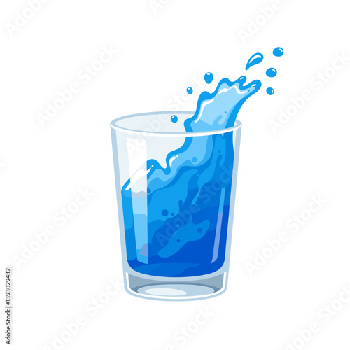 Water Glass Splash: Capturing the dynamic essence of refreshment, this illustration showcases a glass overflowing with water, a symbol of purity and vitality.