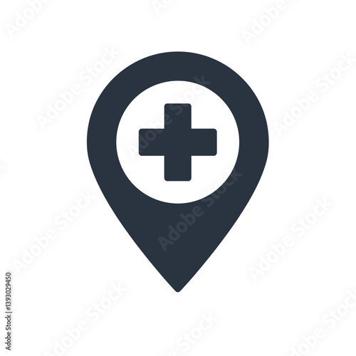 Location of Care: A minimalist design depicting a dark blue map pointer with a medical cross symbol, conveying a clean and professional representation of health and care services. Free Download Location of Care: A minimalist design depicting a dark blue map pointer with a medical cross symbol, conveying a clean and professional representation of health and care services. - GFXLoad