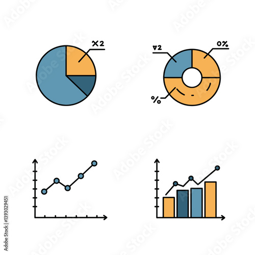 Visual Data Analysis: Illustrative charts and graphs represent data and insights in a visual format, perfect for business and analysis, showcasing numerical information.