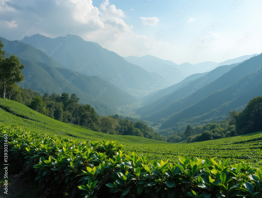 breathtaking landscape features rolling green tea and coffee plantations in the foreground