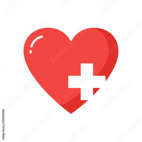Vitality emblem: A vibrant symbol of heart with medical plus sign on the surface.  It's a striking image for health and wellness.