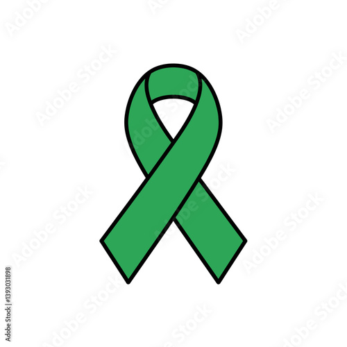 Symbol of Advocacy: A single vibrant green ribbon, a universally recognized emblem, stands as a symbol for a cause, conveying a message of support and raising awareness.
