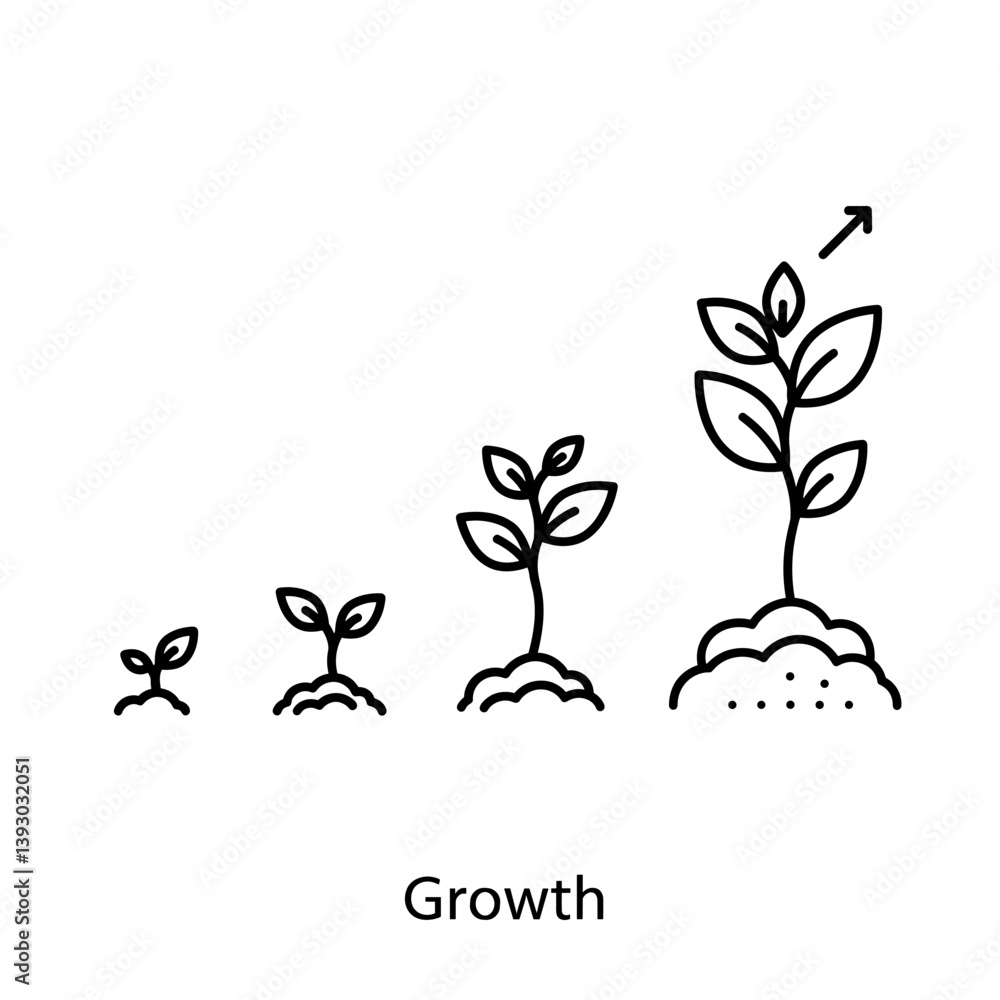 Obraz premium Growth Process: A minimalist illustration depicts the stages of growth in a simple, modern style.