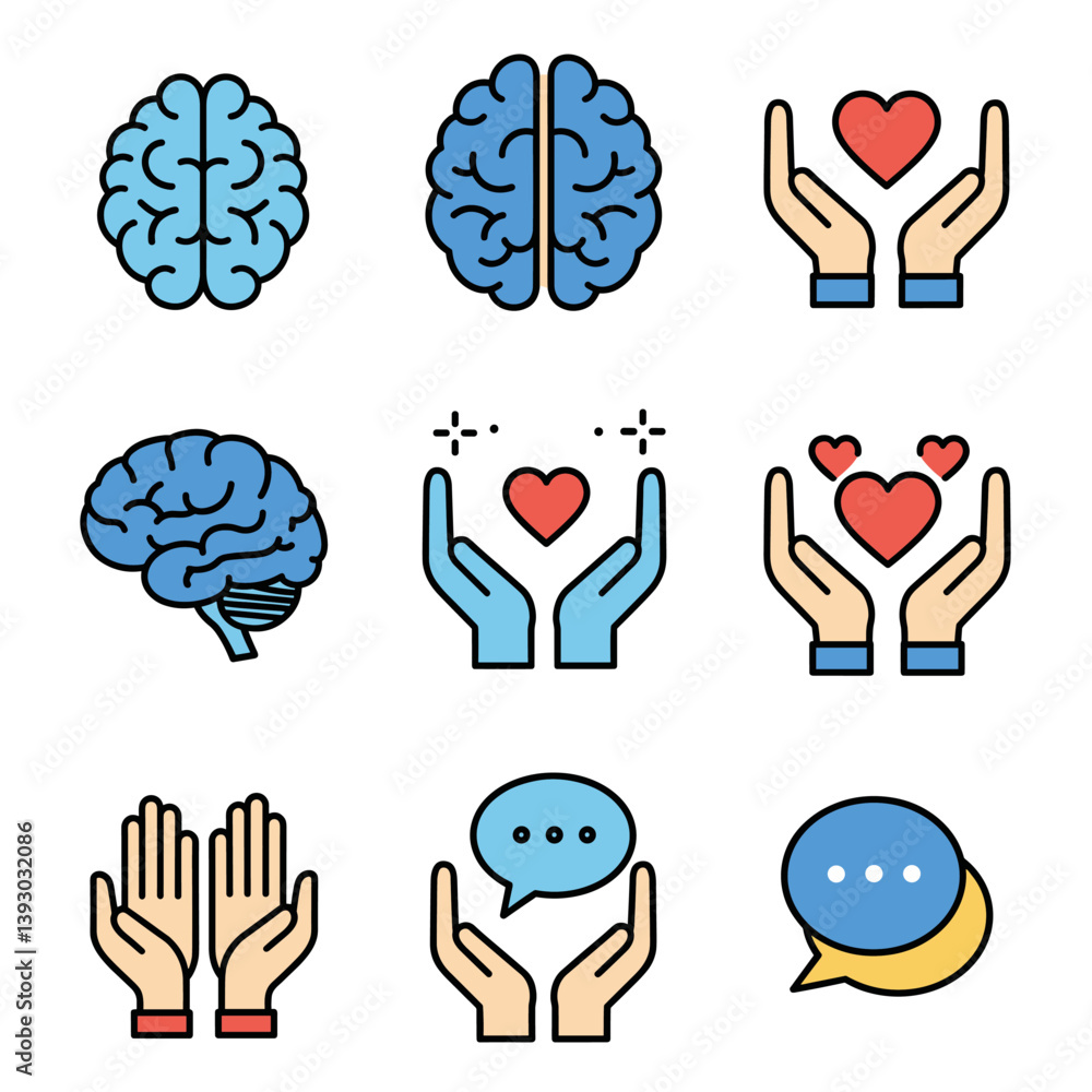 Mind and Emotions: A collage illustrating brain, hands, and heart icons representing the interconnectedness of the mind, emotions, and communication. Mind and Emotions: A collage illustrating brain, hands, and heart icons representing the interconnectedness of the mind, emotions, and communication.