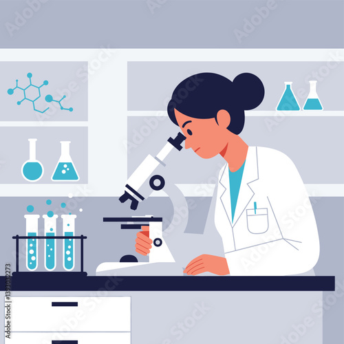 Scientist with Microscope: A dedicated scientist peers intently into a microscope, analyzing samples with focus and determination, the essence of scientific discovery.