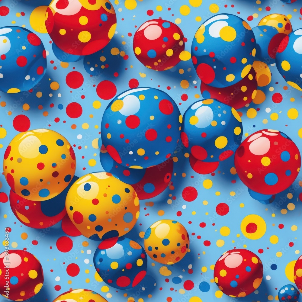 Seamless Pattern Background. Round Shapes with Colorful Dots. Blue Red Yellow Color. Continuous Texture. Seamless Pattern Background. Round Shapes with Colorful Dots. Blue Red Yellow Color. Continuous Texture.