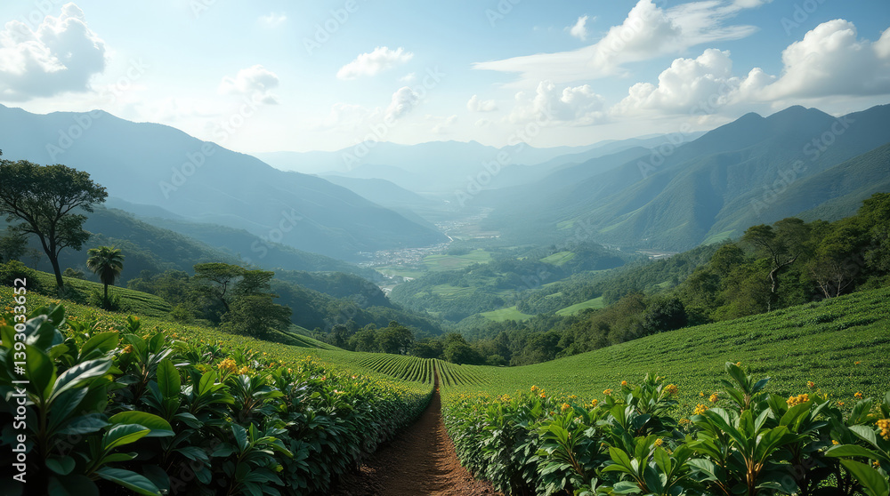 breathtaking landscape features rolling green tea and coffee plantations in the foreground