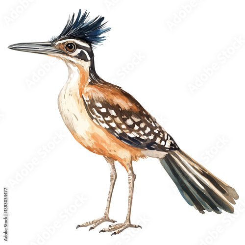 Roadrunner, watercolor illustration, isolated on a white background.


