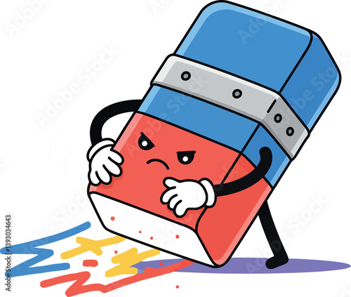 Cartoon-style eraser character with expressive face and vibrant colors in playful vector art
