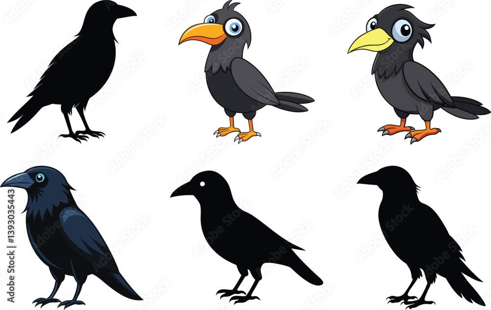 Fototapeta premium Crow bird silhouette with white background