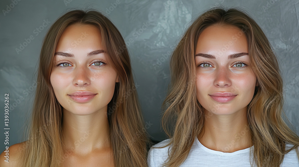 Beautiful female face before and after lifting cosmetics procedure, studio portrait Beautiful female face before and after lifting cosmetics procedure, studio portrait