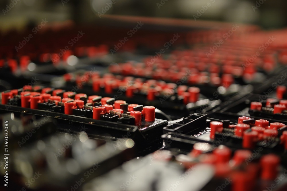 Fototapeta premium mass production of a assembly line of electric car battery cells