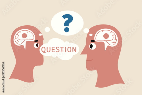 Perception process to interpret information, thought or opinion depend on personality or perspective, difference bias or illusion concept, human head looking at object with difference perception.