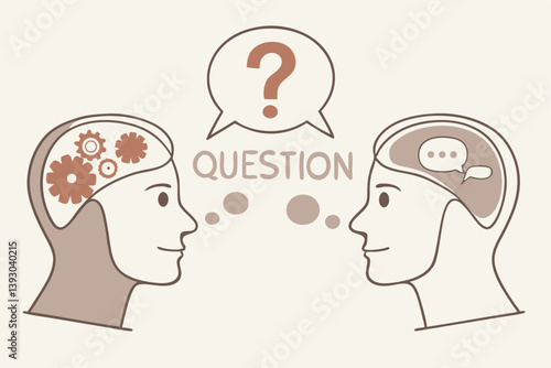 Perception process to interpret information, thought or opinion depend on personality or perspective, difference bias or illusion concept, human head looking at object with difference perception.