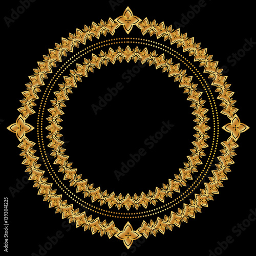Damask Gold Round Wreath circular round ornament floral Abstract pattern, Classic Victorian traditional style, illustration Vintage Design, Floral frames, Mandala, Antique, Moroccan frame