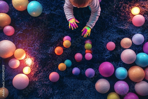 In the therapy sensory stimulating room, a child with autism participates in a session, utilizing the space, which is a black snoezelen, for occupational therapy