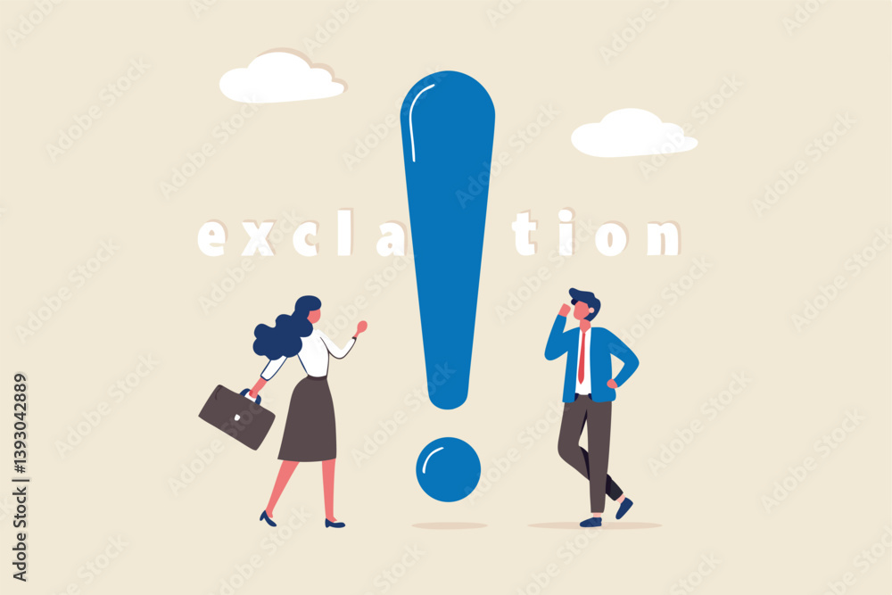Big exclamation mark for important information, answer or resolve problem, solution or risk warning, attention or punctuation concept, business people thinking on big problem exclamation point. Big exclamation mark for important information, answer or resolve problem, solution or risk warning, attention or punctuation concept, business people thinking on big problem exclamation point.