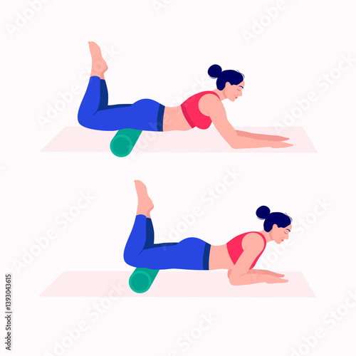 Foam Roller Workout. women exercise vector set. Women doing fitness and yoga exercises with Foam Roller. 