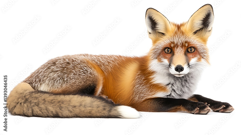 Fototapeta premium A Red Fox Lying Down On A White Surface
